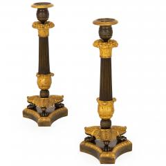 19th Century Pair of French Charles X Gilt Patinated Bronze Candlesticks - 4502304