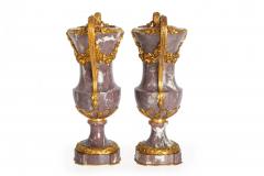 19th Century Pair of French Louis XVI Style Antique Bronze Violet Marble Vases - 4501975