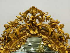 19th Century Palatial Giltwood Wall or Console Mirror Adorning Three Cherubs - 2489226