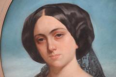 19th Century Pastels on Paper Portrait of Young Woman Signed - 2460920