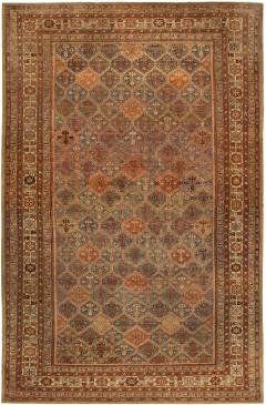 19th Century Persian Malayer Orange Rust Brown and Cool Blue Grey Wool Runner - 2461918