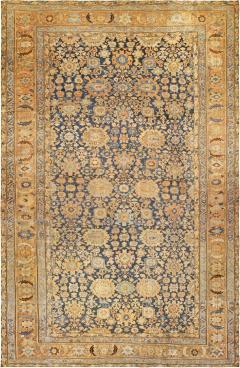 19th Century Persian Sultanabad Blue Brown Handmade Wool Rug - 2465186