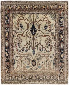 19th Century Persian Tabriz Cream Brown Gray and Black Handwoven Wool Rug - 2460730