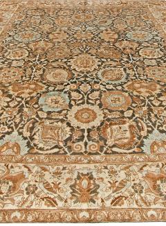 19th Century Persian Tabriz Dark Brown Beige and Blue Handwoven Wool Rug - 2465208