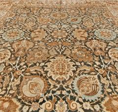 19th Century Persian Tabriz Dark Brown Beige and Blue Handwoven Wool Rug - 2465209