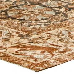 19th Century Persian Tabriz Dark Brown Beige and Blue Handwoven Wool Rug - 2465211