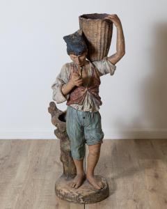 19th Century Polychrome Painted Metal Figure of a Boy with Basket - 4157165