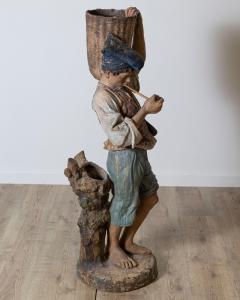 19th Century Polychrome Painted Metal Figure of a Boy with Basket - 4157166