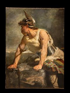 19th Century Portrait of a Germanic Warrior Chief Wearing a Winged Helmet - 4753348