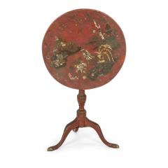 19th Century Red Lacquered Chinoiserie Tilt Top Side Table - 2518774