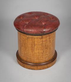 19th Century Round Satinwood Stool with Red Leather Seat - 4179848