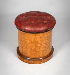 19th Century Round Satinwood Stool with Red Leather Seat - 4179849