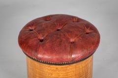 19th Century Round Satinwood Stool with Red Leather Seat - 4179851