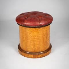 19th Century Round Satinwood Stool with Red Leather Seat - 4179852