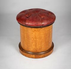 19th Century Round Satinwood Stool with Red Leather Seat - 4179854