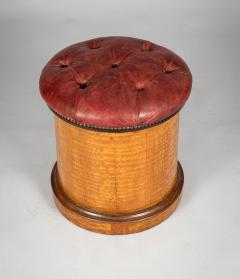 19th Century Round Satinwood Stool with Red Leather Seat - 4179855