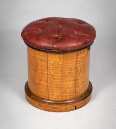 19th Century Round Satinwood Stool with Red Leather Seat - 4179856