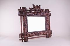 19th Century Rustic Black Forest Mirror Hand Carved Germany circa 1880 - 4140294