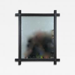19th Century Rustic Black Tramp Art Mirror Hand Carved Austria ca 1890 - 4237224