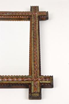 19th Century Rustic Tramp Art Mirror Brown Gold Austria circa 1870 - 4455458