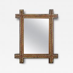 19th Century Rustic Tramp Art Mirror Brown Gold Austria circa 1870 - 4455547