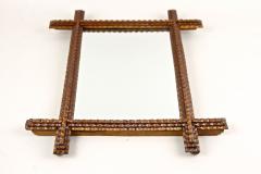 19th Century Rustic Tramp Art Mirror Hand Carved Austria circa 1880 - 4247631