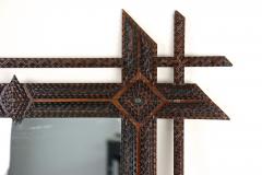 19th Century Rustic Tramp Art Mirror Handcarved Austria ca 1870 - 4792045