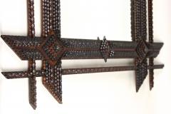 19th Century Rustic Tramp Art Mirror Handcarved Austria ca 1870 - 4792048