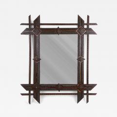 19th Century Rustic Tramp Art Mirror Handcarved Austria ca 1870 - 4792120