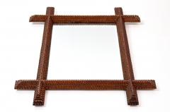 19th Century Rustic Tramp Art Wall Mirror Basswood handcarved Austria ca 1890 - 4686033