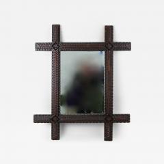 19th Century Rustic Tramp Art Wall Mirror Hand Carved Austria circa 1870 - 4280614