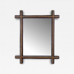 19th Century Rustic Tramp Art Wall Mirror Handcarved Austria ca 1880 - 4106660
