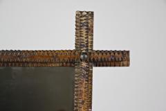 19th Century Rustic Tramp Art Wall Mirror Handcarved Austria circa 1870 - 4242132
