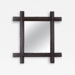19th Century Rustic Tramp Art Wall Mirror Handcarved Austria circa 1880 - 4568777