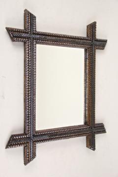 19th Century Rustic Tramp Art Wall Mirror Notch Cut Austria circa 1880 - 4061618