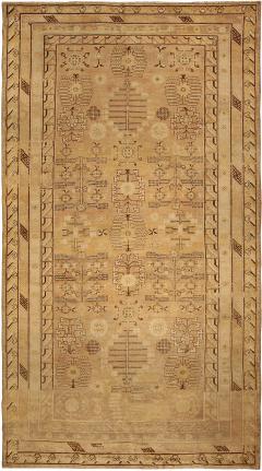 19th Century Samarkand Khotan Beige and Brown Handmade Wool Rug - 2460792