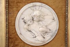 19th Century Set of 2 White Marble Bas Relief Sculptures with Frame - 3863350