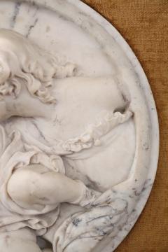 19th Century Set of 2 White Marble Bas Relief Sculptures with Frame - 3863353