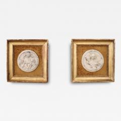 19th Century Set of 2 White Marble Bas Relief Sculptures with Frame - 3863609