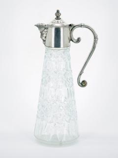 19th Century Silver Plate Holding Top Cut Glass Claret Jug Serving Pitcher - 3444961