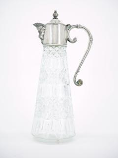 19th Century Silver Plate Holding Top Cut Glass Claret Jug Serving Pitcher - 3444962