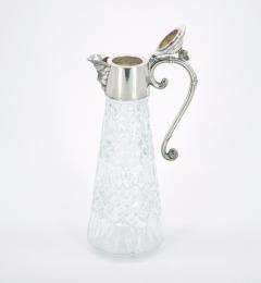 19th Century Silver Plate Holding Top Cut Glass Claret Jug Serving Pitcher - 3444963