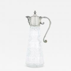 19th Century Silver Plate Holding Top Cut Glass Claret Jug Serving Pitcher - 3445470