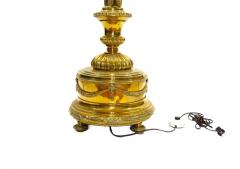 19th Century Solid Gilt Brass Footed Round Base Floor Lamp - 2825771