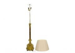 19th Century Solid Gilt Brass Footed Round Base Floor Lamp - 2825773