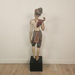 19th Century Southeast Asian Tall Painted Carved Wood Figure of a Man - 4350535