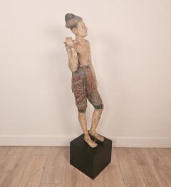 19th Century Southeast Asian Tall Painted Carved Wood Figure of a Man - 4350538