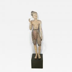 19th Century Southeast Asian Tall Painted Carved Wood Figure of a Man - 4351163
