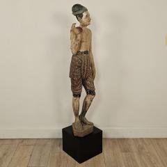 19th Century Southeast Asian Tall Painted Carved Wood Figure of a Man - 4360641