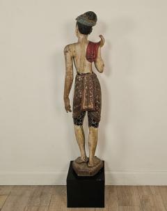 19th Century Southeast Asian Tall Painted Carved Wood Figure of a Man - 4360643